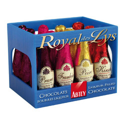 Продуктови Категории Шоколади Abtey Royal des Lys бутилки с ликьор (череша, круша, малина, слива) 108 гр. 12 бр